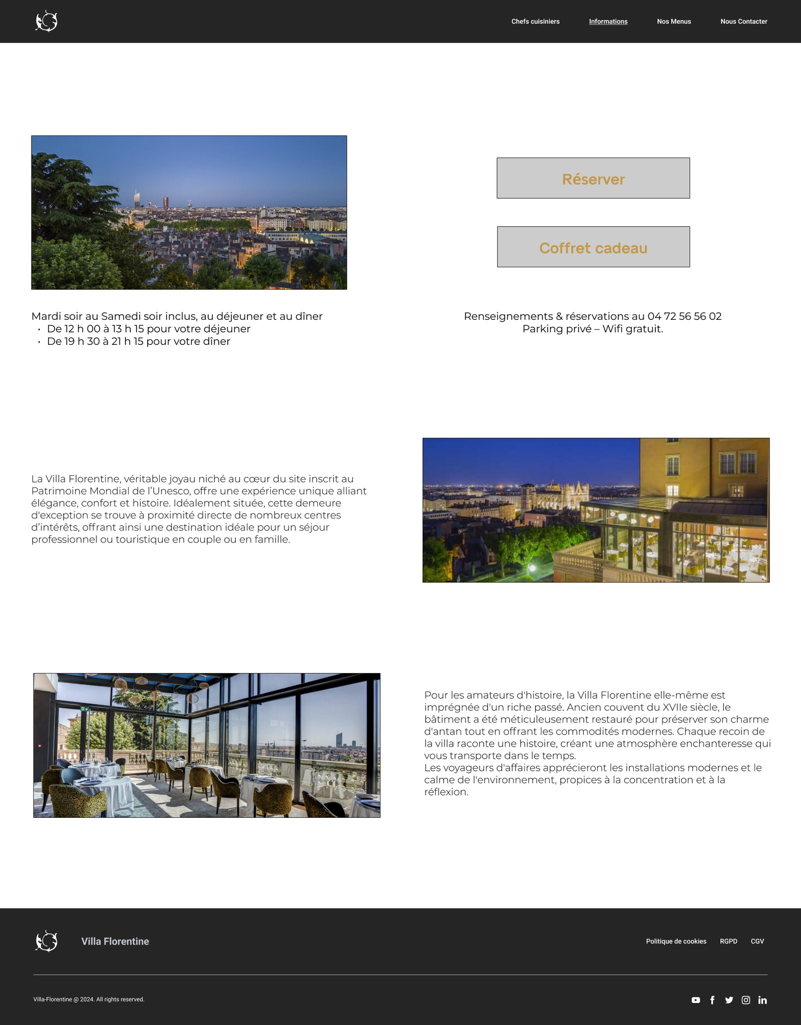 Page information site web Villa Florentine
