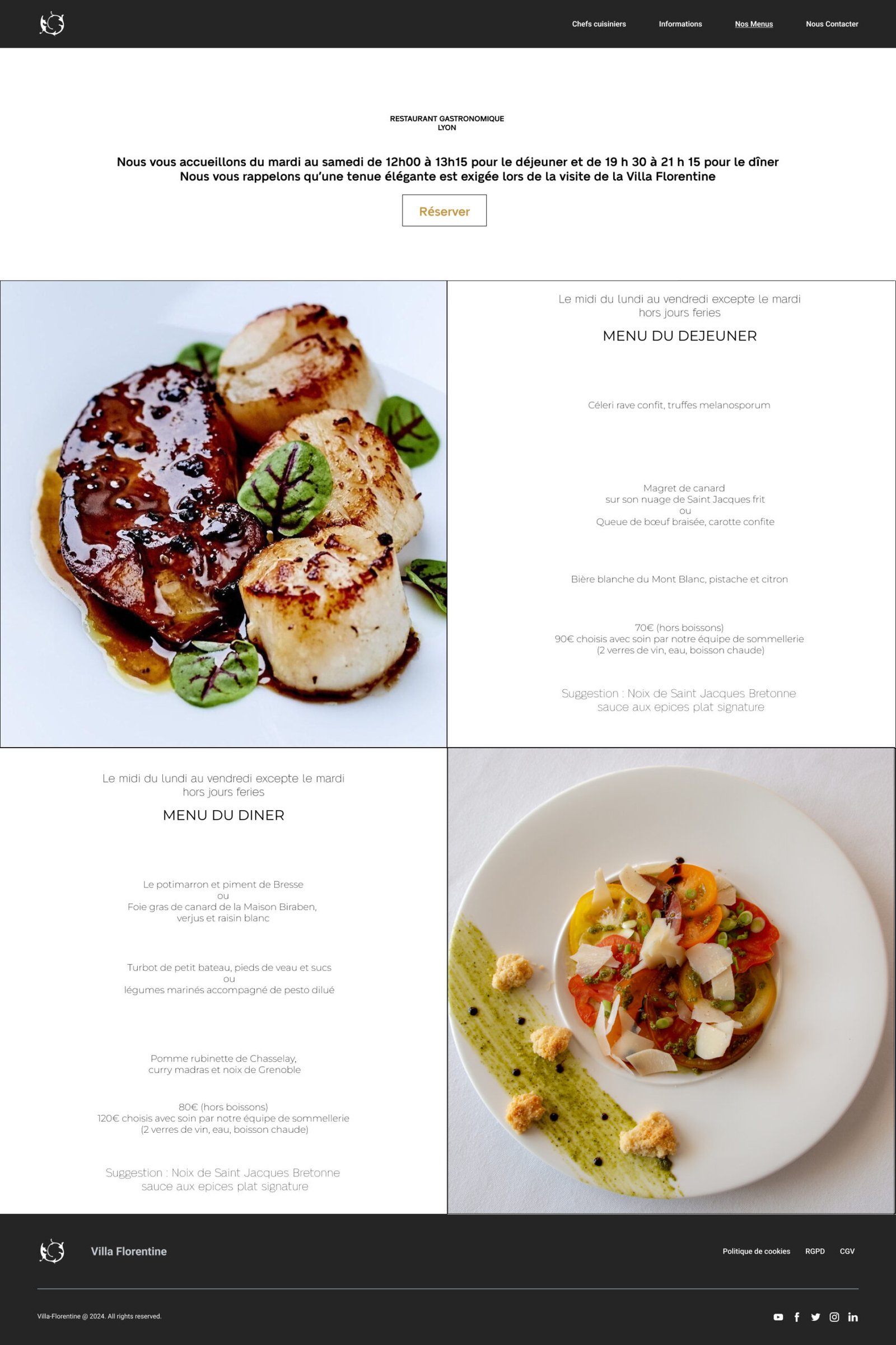 Page menu site web Villa Florentine