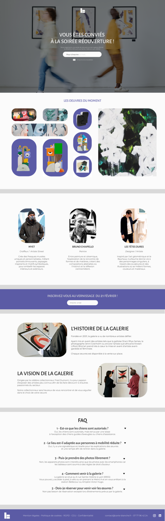 Landing page du site web Blizz'art par Joma-agence