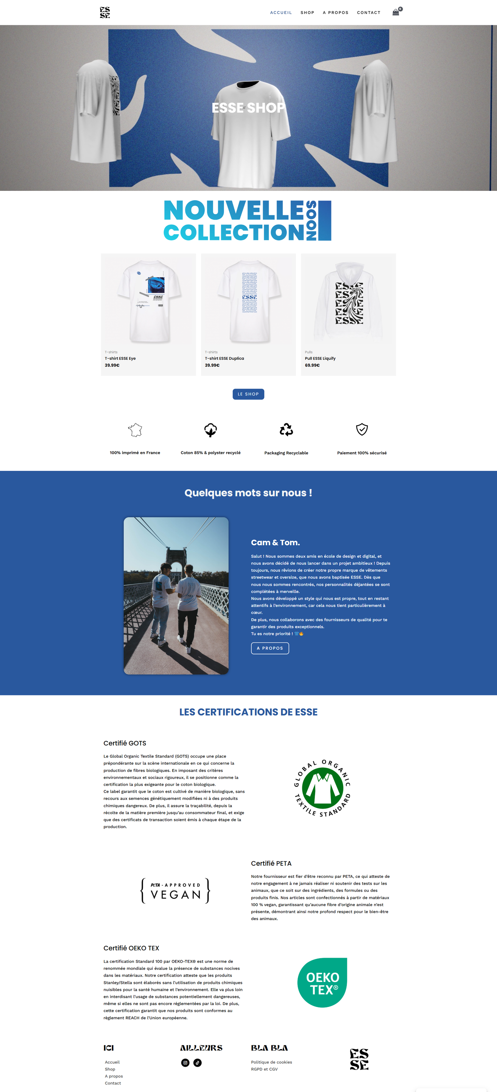Page d'accueil du site e-commerce ESSE shop
