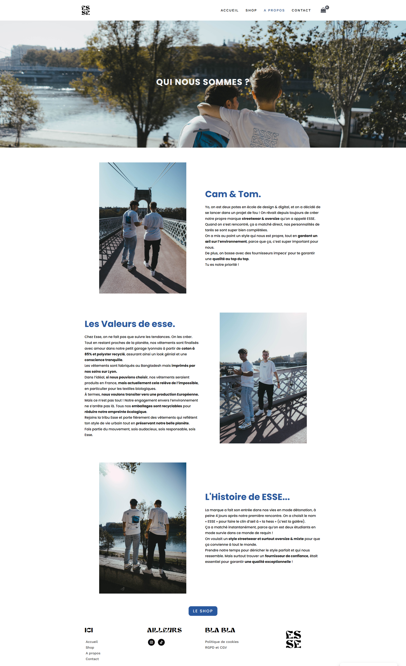 Page a propos du site e-commerce d'ESSE-shop