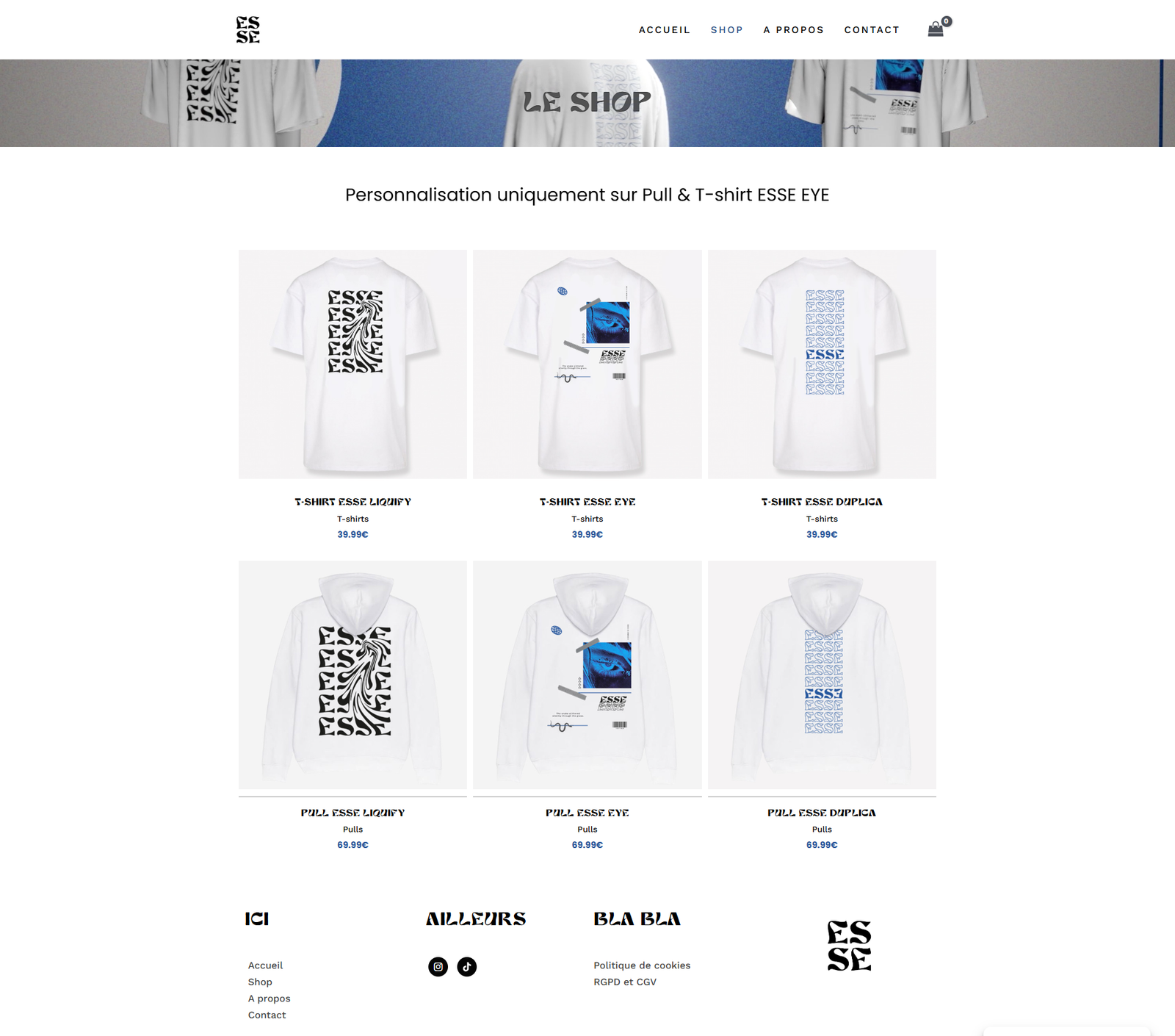 Catalogue produit du site web ESSE-shop